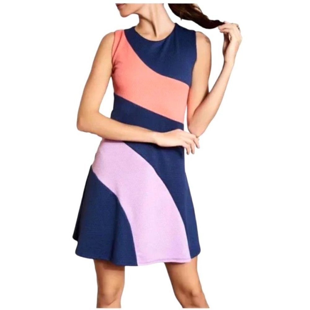 Hutch Anthropologie Blue Pink And Purple Color Block Fit And Flare Dress XXL